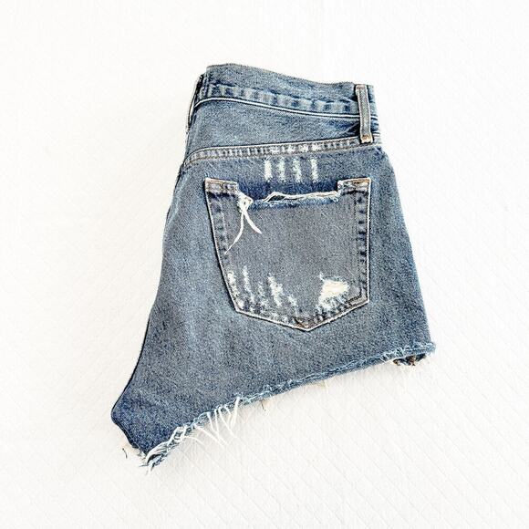 AGOLDE Vintage Denim Button Fly Cutoff Jean Shorts Raw Hem Size 27 - Picture 8 of 8
